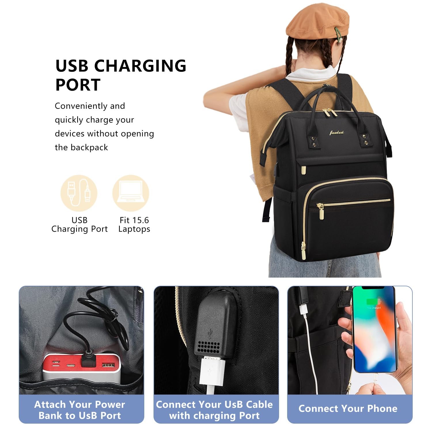 Mochila Laptop De 15.6″ Para Mujer Gran Capacidad Viaje Bolsa Enfermera 2025