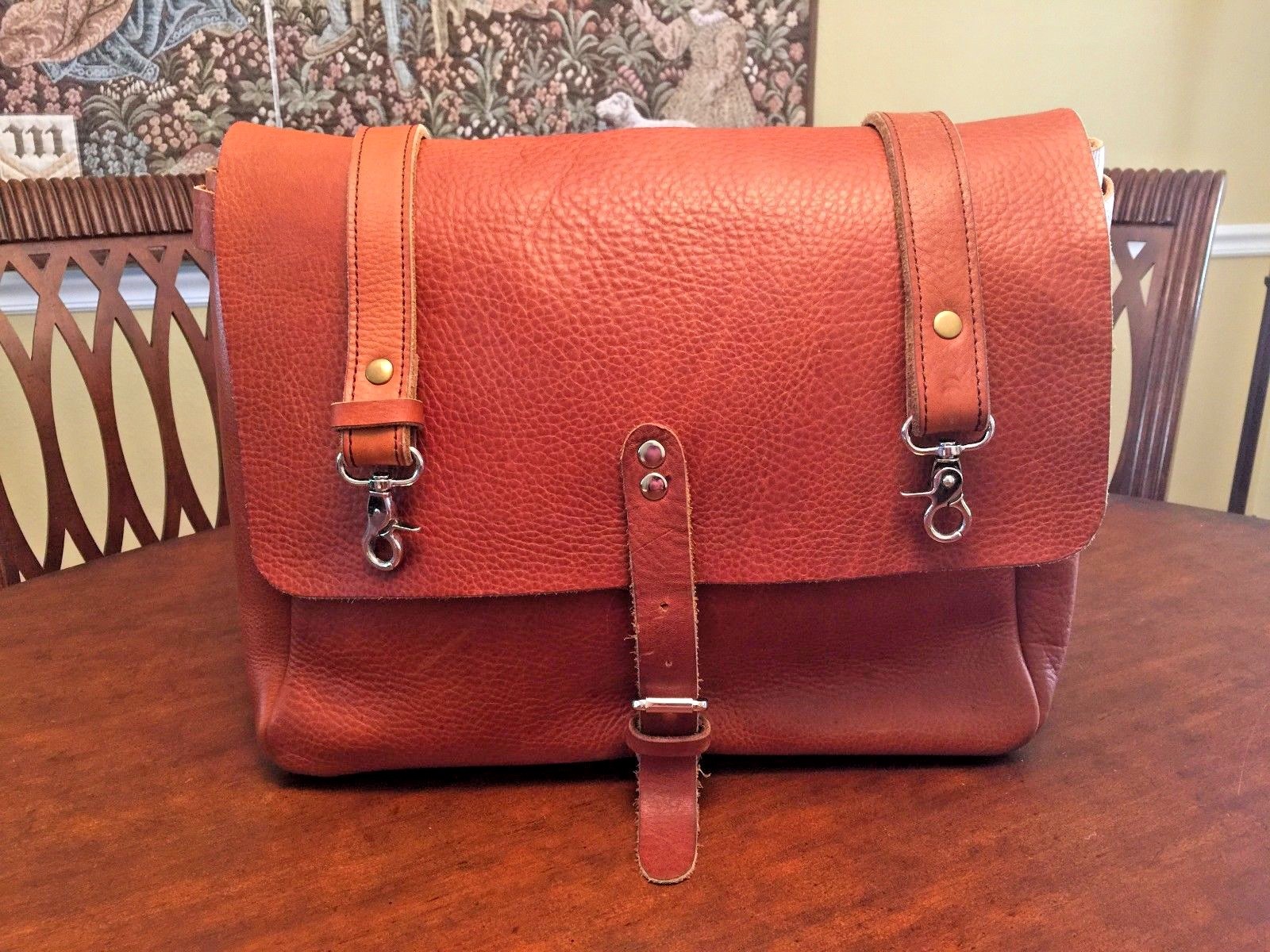 Rustic Tan Burnished Leather Briefcase / Messenger Bag / Mail Bag – Spain