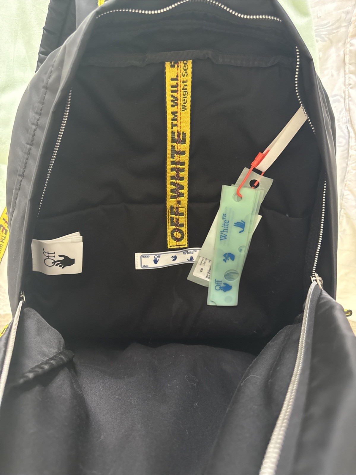Off White Backpack Black and Yellow Nylon