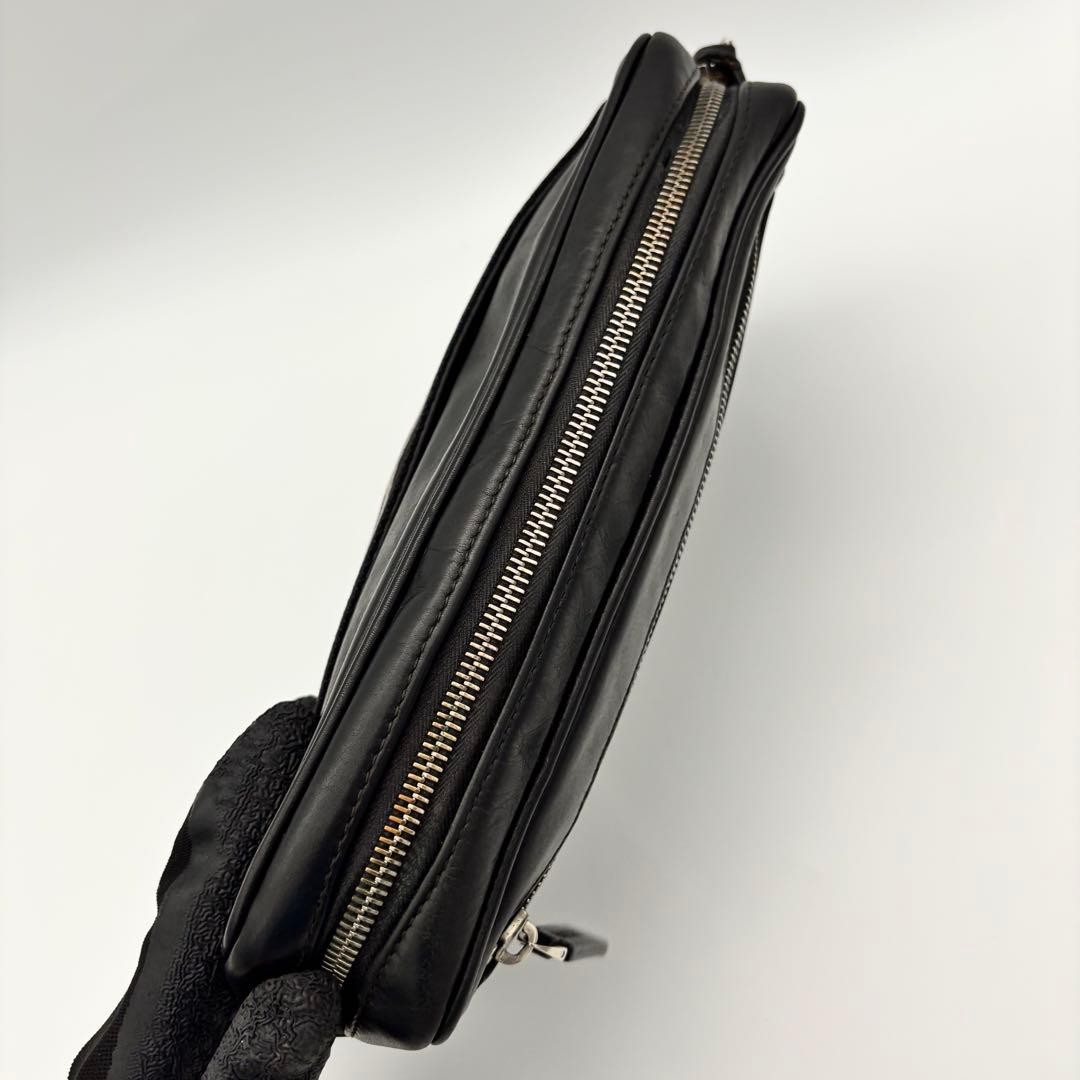 Authentic BALLY Black Leather Clutch Bag 16cm x 26cm x 4.5cm Second Hand