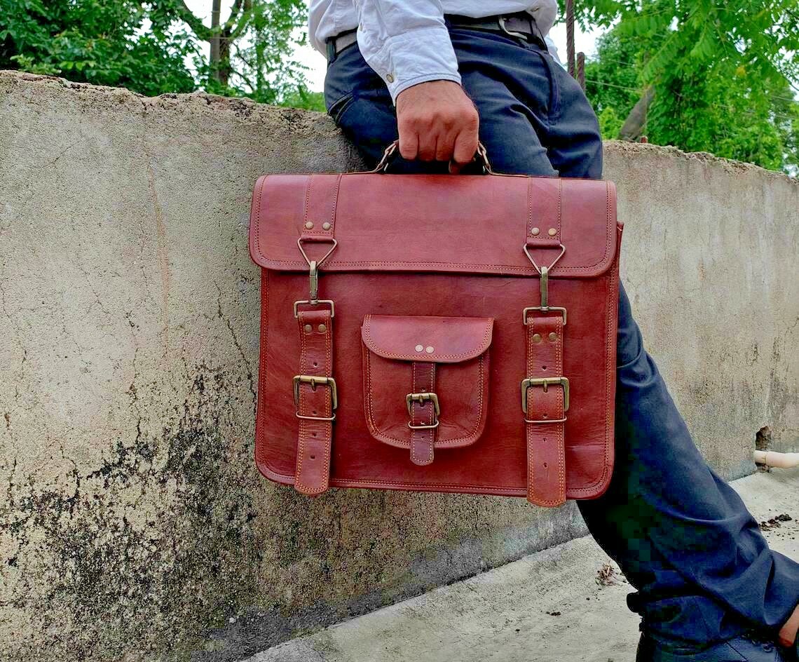 Genuine Vintage Crossbody Leather Briefcase Messenger Backpack Laptop Unisex Bag
