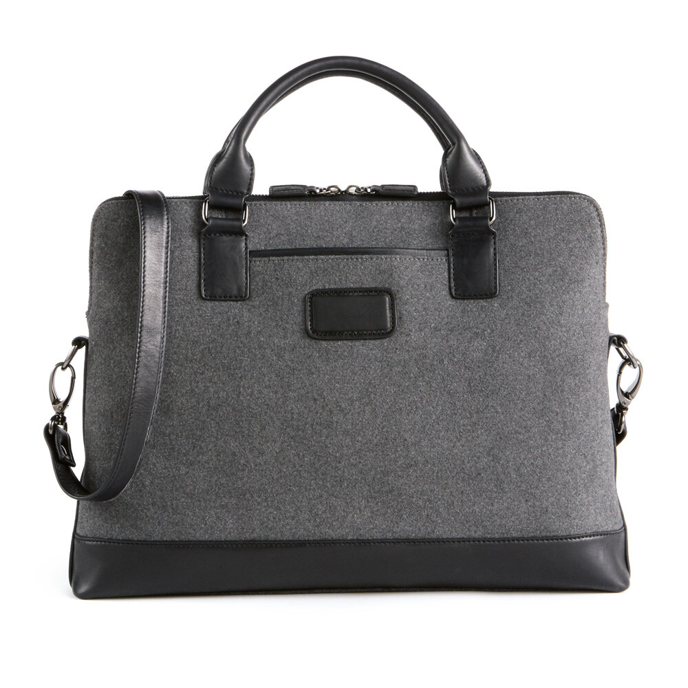 Metropolitan Grey Felt / Black Leather Tapered Laptop Brief-Original Retail $175