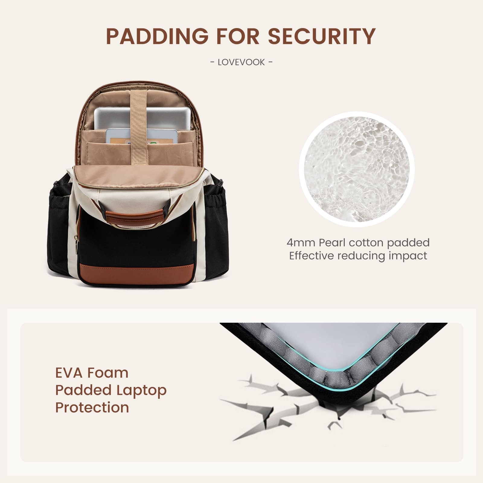 LOVEVOOK 18 Inch Waterproof Laptop Backpack for Women, Khaki~Coffee~Black