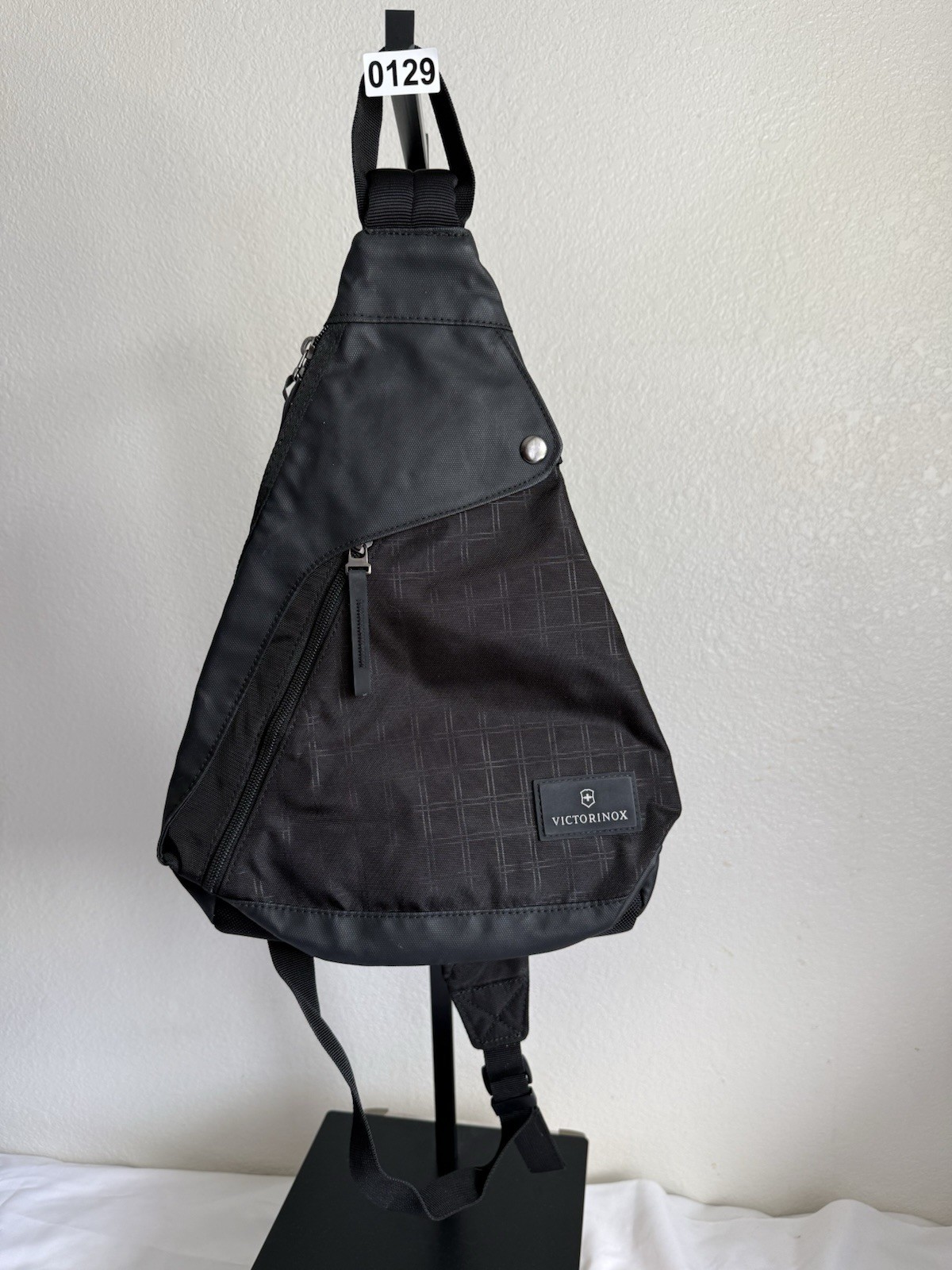 Victorinox Black Medium Check Crossbody Sling Bag, Adjustable Strap, Zip/Snap