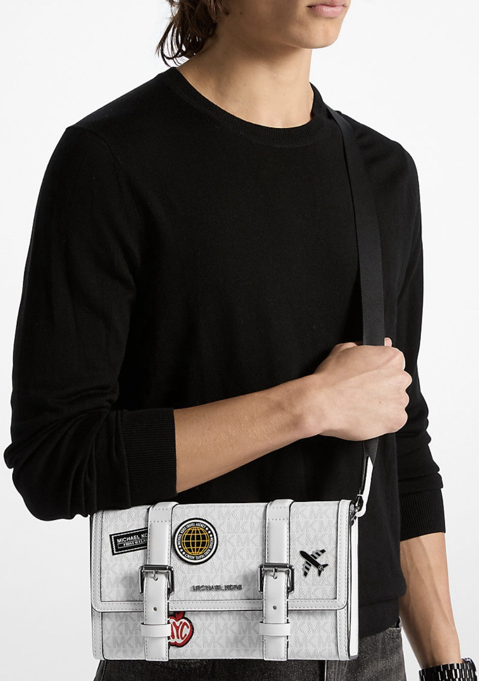 Michael Kors Cooper Embellished Signature Logo Trunk Crossbody Bag Bright White