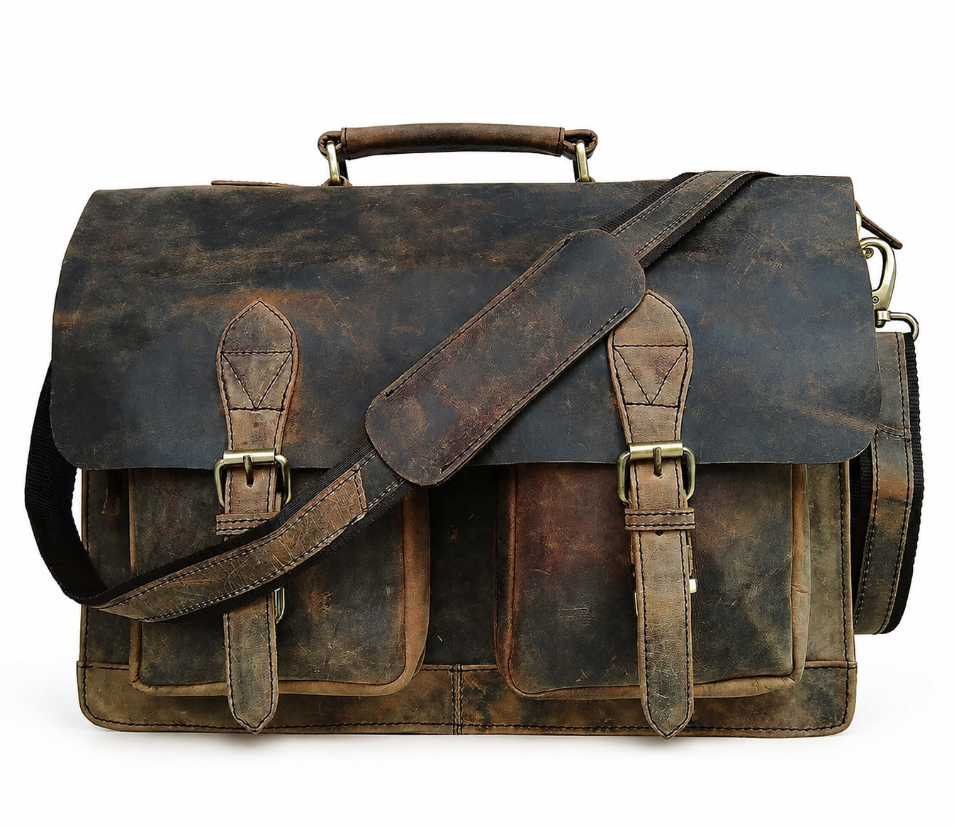 18” Full Grain Leather Laptop Briefcase for Men + FREE Eagle Wallet Vintage Bag