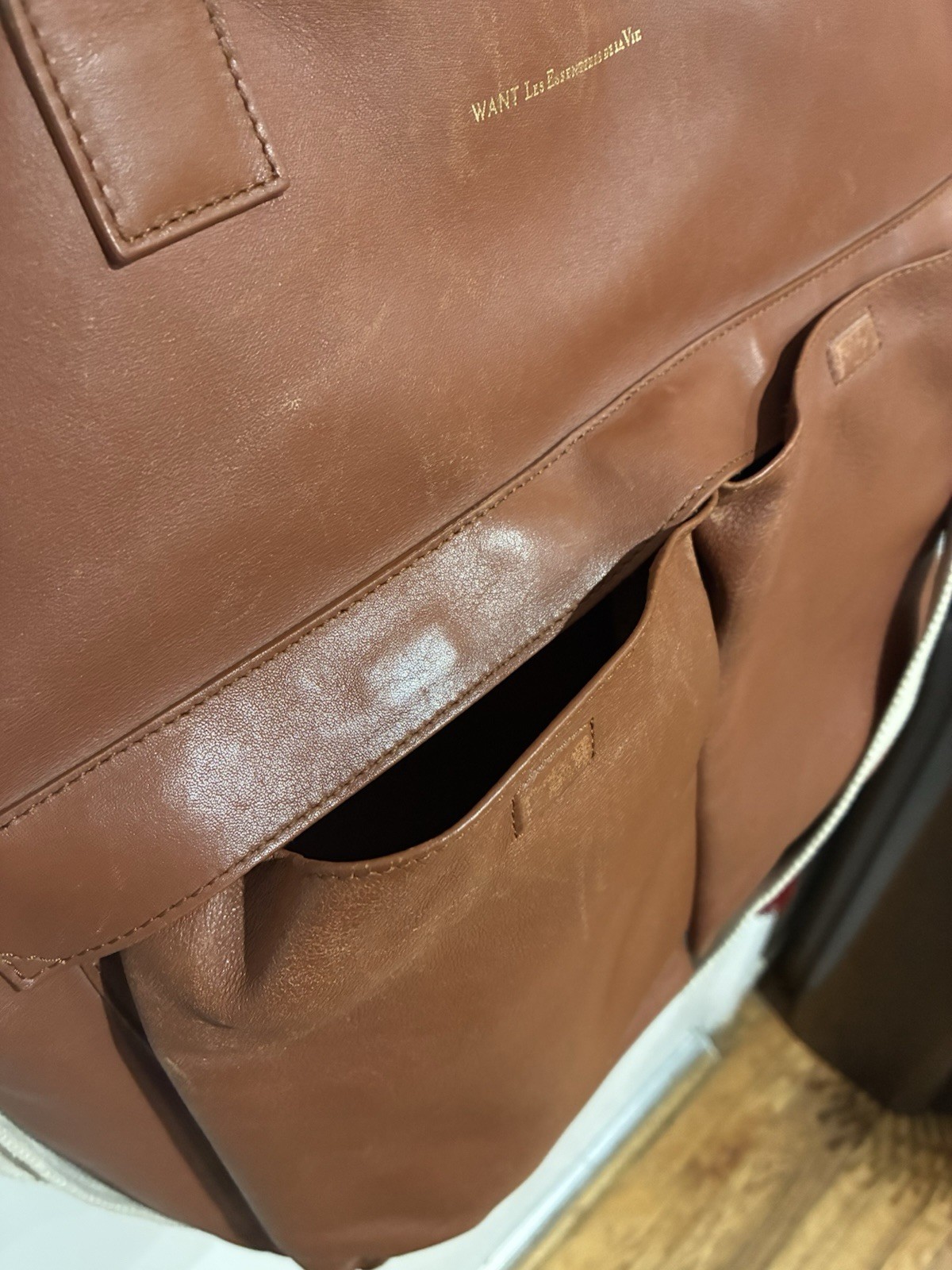 WANT Les Essentiels O’Hare Large Leather Tote Crossbody Travel Bag Light Brown