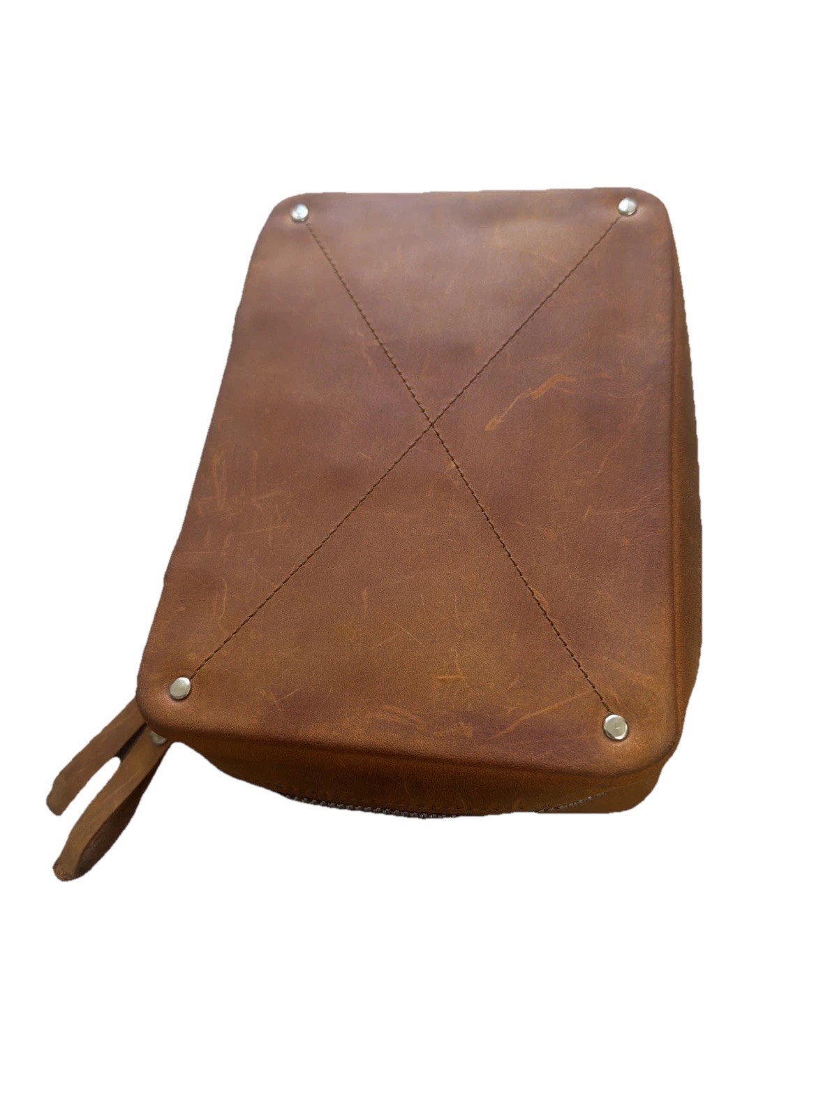Hidemont Tech Organizer Full-Grain Leather Brown Zip Pouch Carry Case MSRP$75