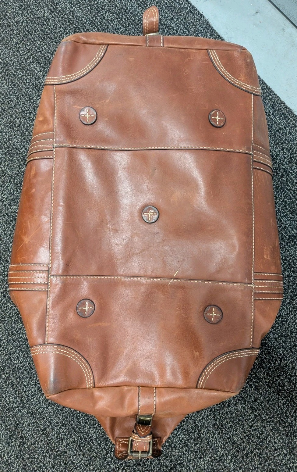 Tommy Bahama Weekender Leather Duffel Bag Cognac Brown 19.5″ x 11.5″ (Rare)