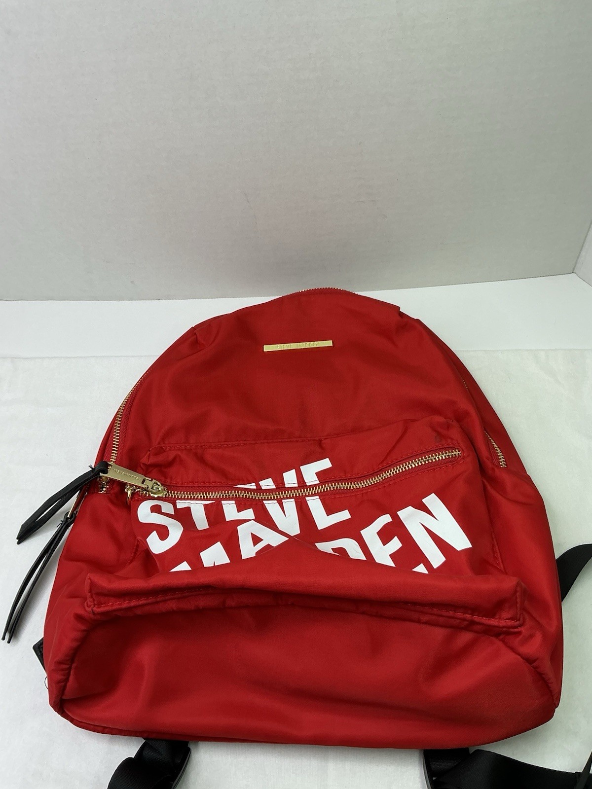 Steve Madden Red Backpack Zip Closure Adjustable Strap Inner Pockets Gold