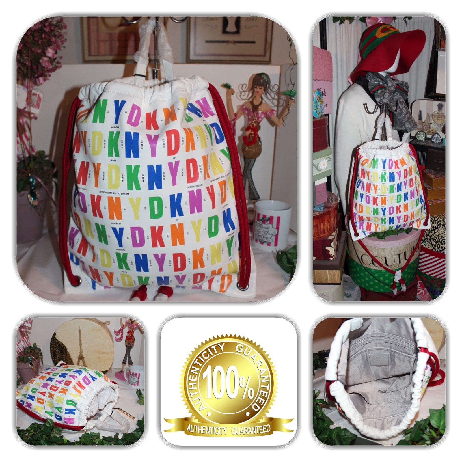 NWT-COUTURE DKNY WHITE RAINBOW COLOR(S) LIMITED EDITION DRAW STING BACKPACK!