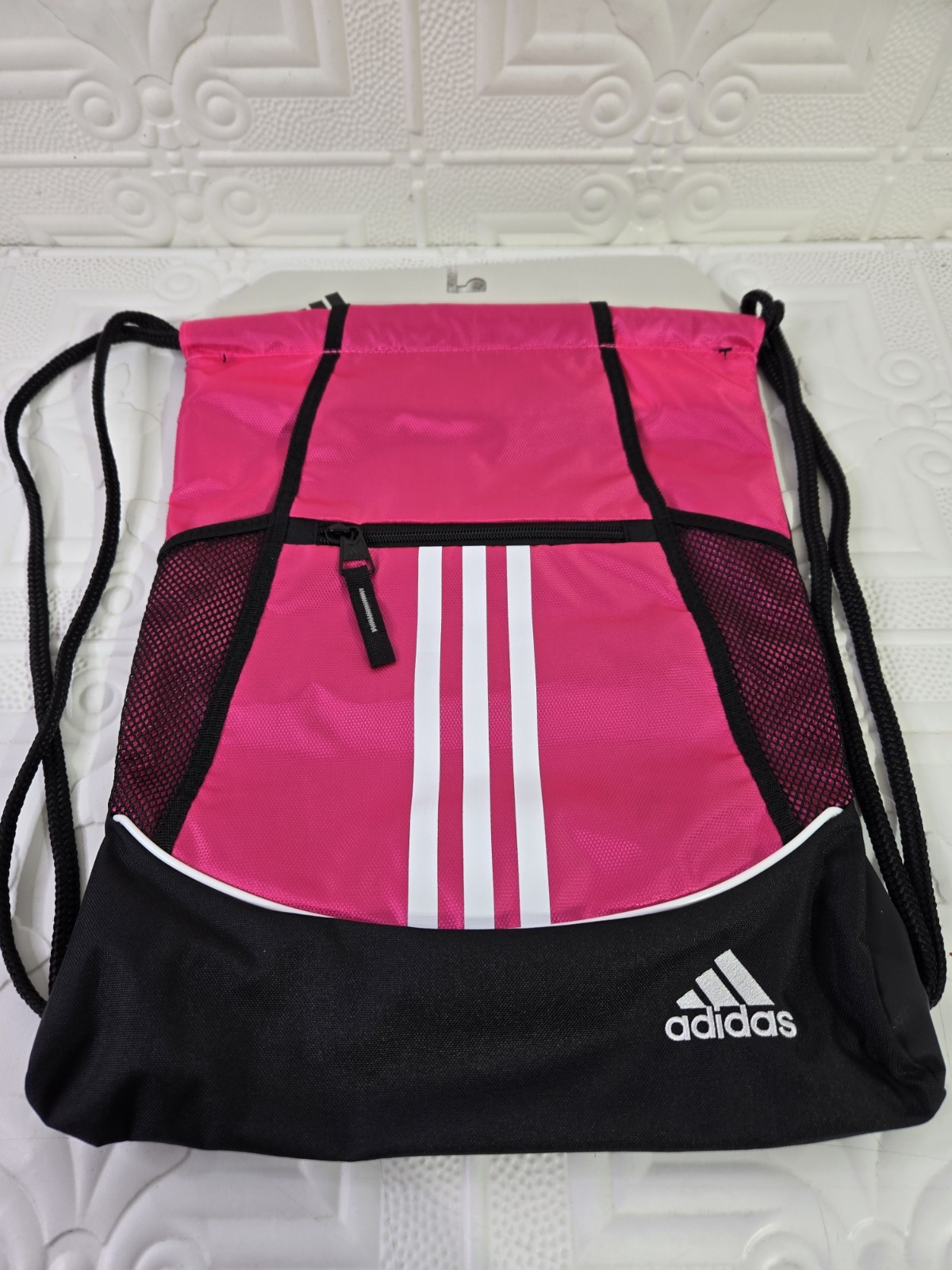 Adidas Alliance II Sports Sackpack Drawstring Bag Zipper Pockets Team Shock Pink