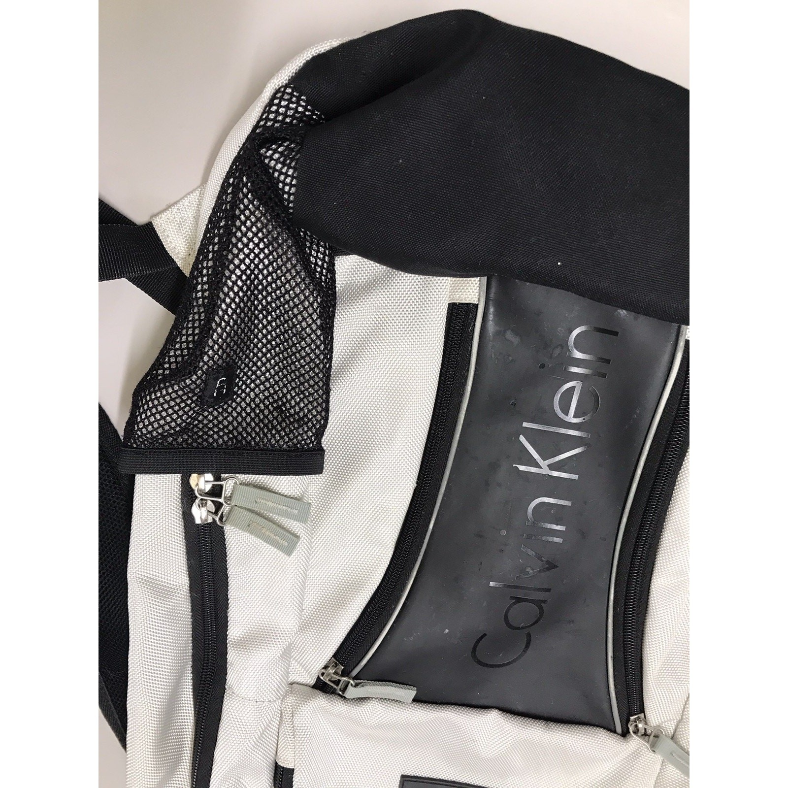 Calvin Klein Backpack Silver Black Laptop Bookbag Multi Pocket School $139.50
