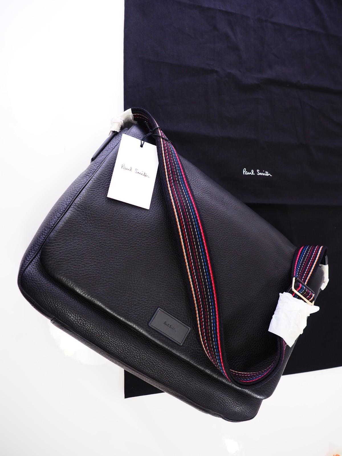 Paul Smith Black Leather Laptop Messenger Bag City Webbing Crossbody NWT