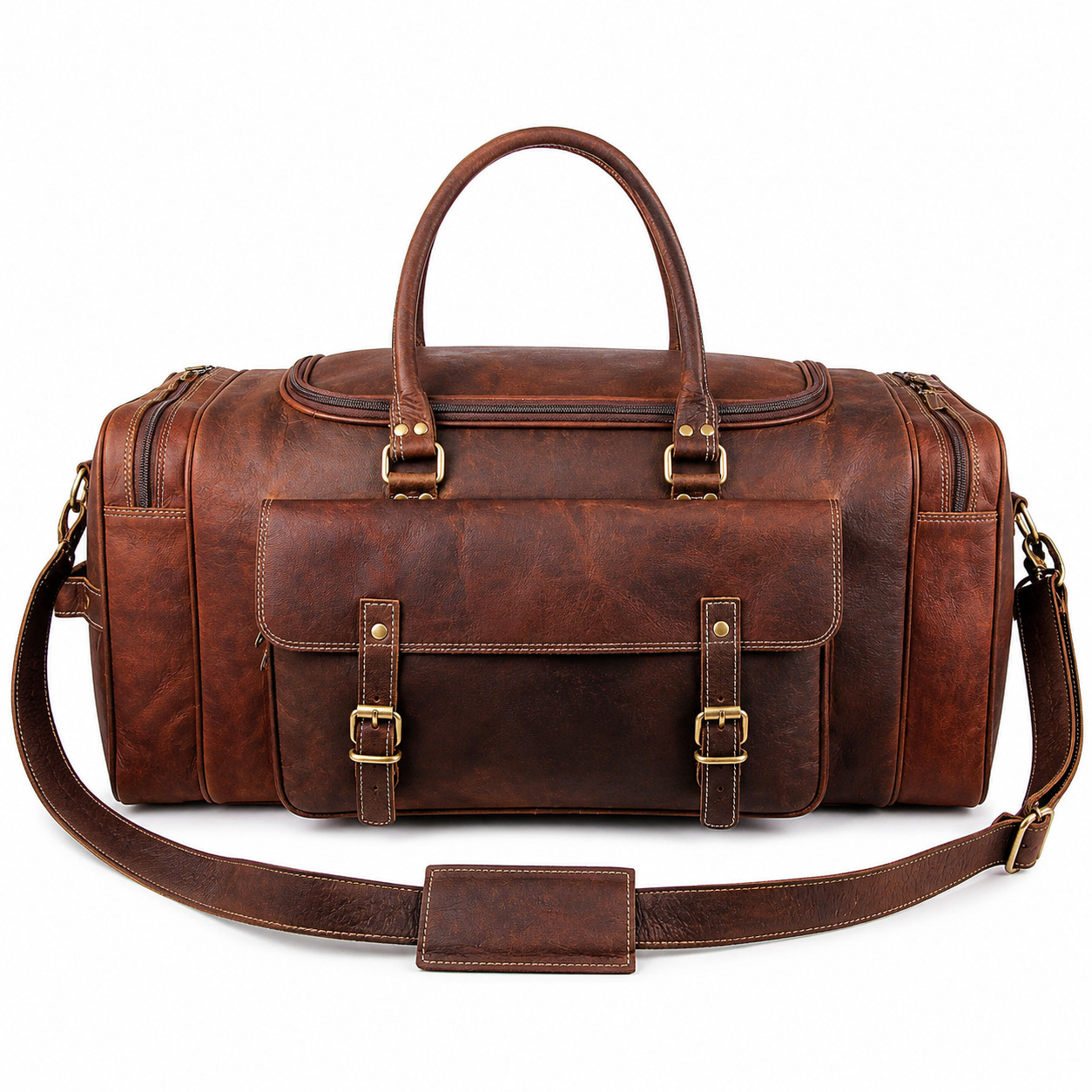 Large 24 Inch Leather Weekender Bag Mens Vintage Brown Duffle Travel Luggage