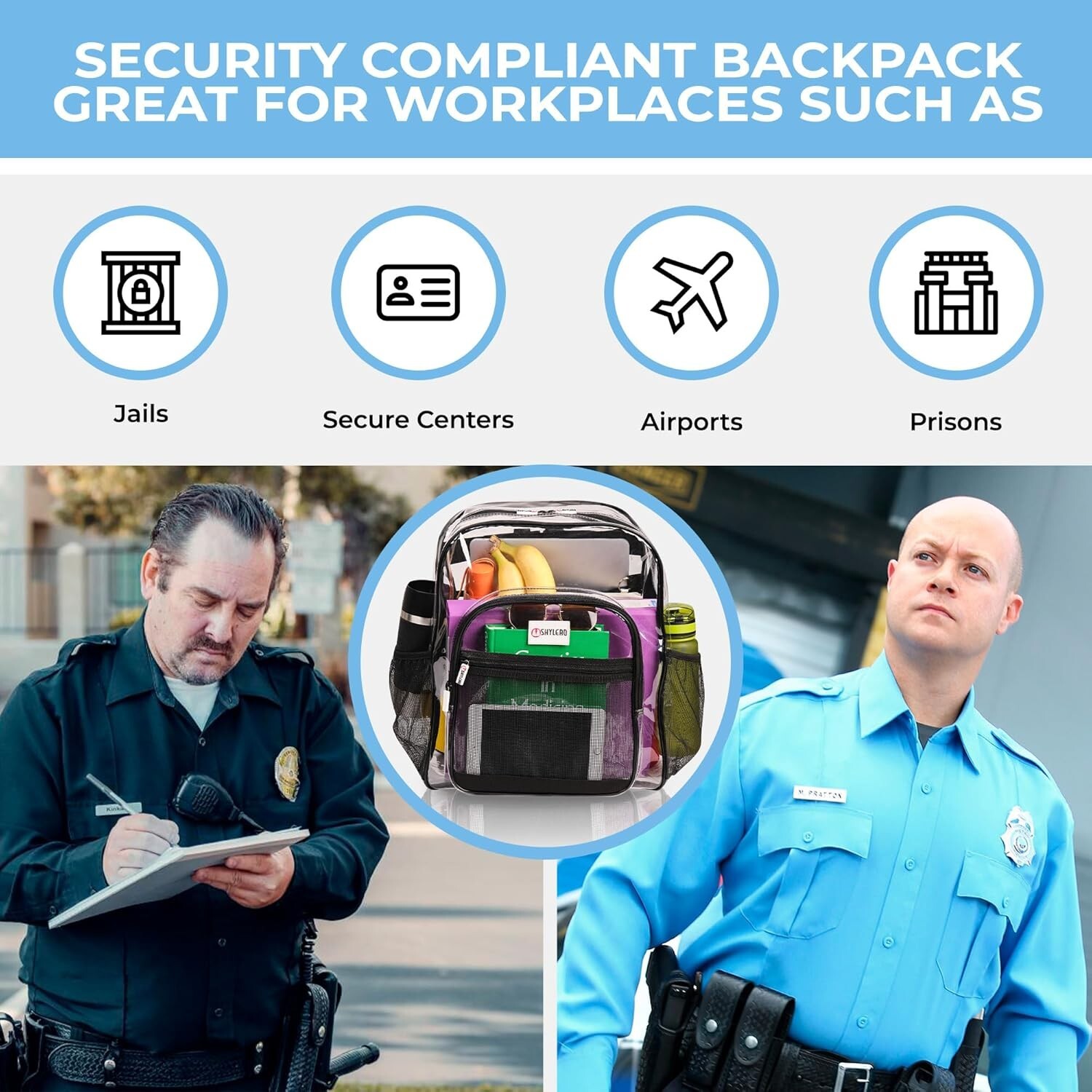 Versatile Transparent Black Backpack with Reflective Strips and Anti-Theft Lock