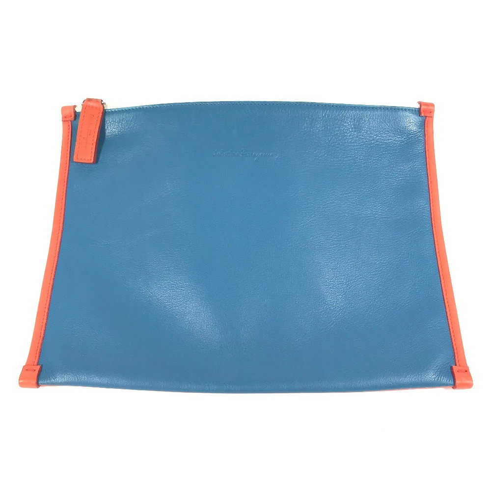 Salvatore Ferragamo Bicolor logo bag pouch Clutch bag Leather blue/Orange Based