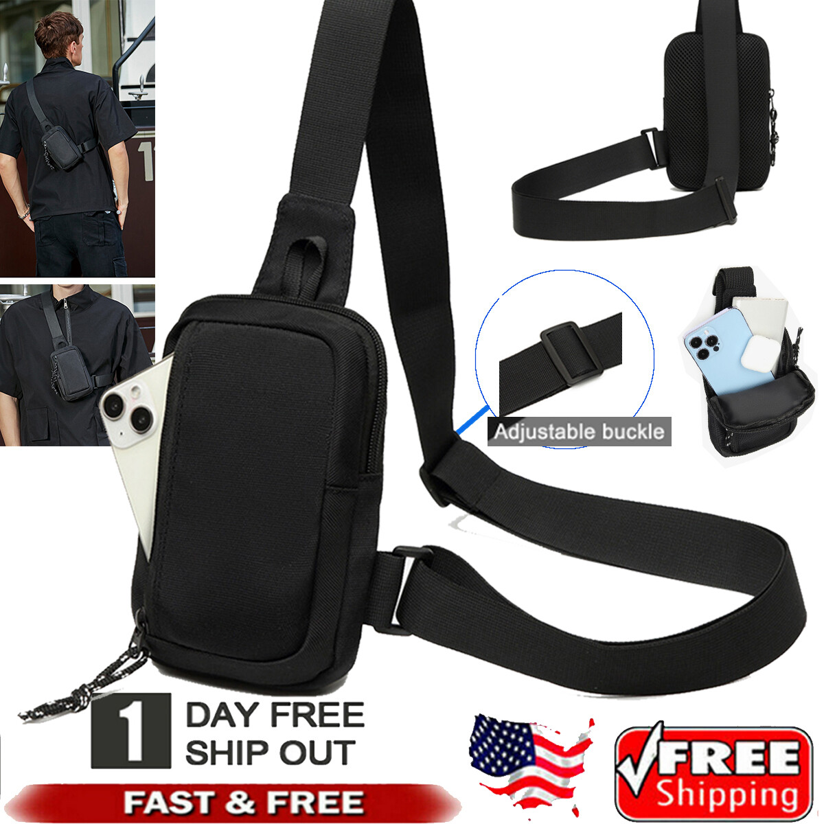 Men’s Shoulder Bag Oxford Cloth Chest Pack Sling Crossbody Casual Backpack