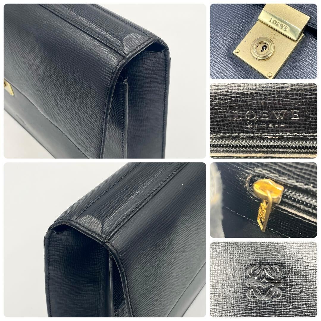LOEWE Anagram Black Leather Briefcase Business Bag A4 PC Storage Auth