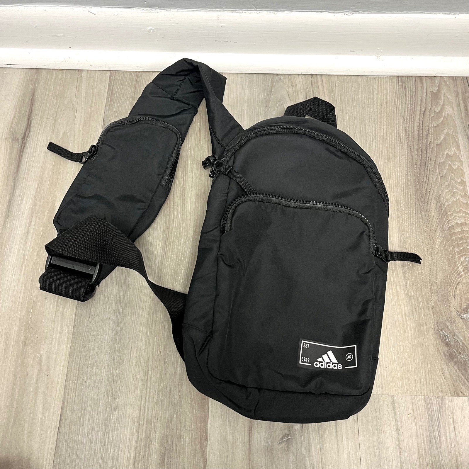 Adidas Black Recycled Polyester Crossbody Sling Backpack Bag in OS