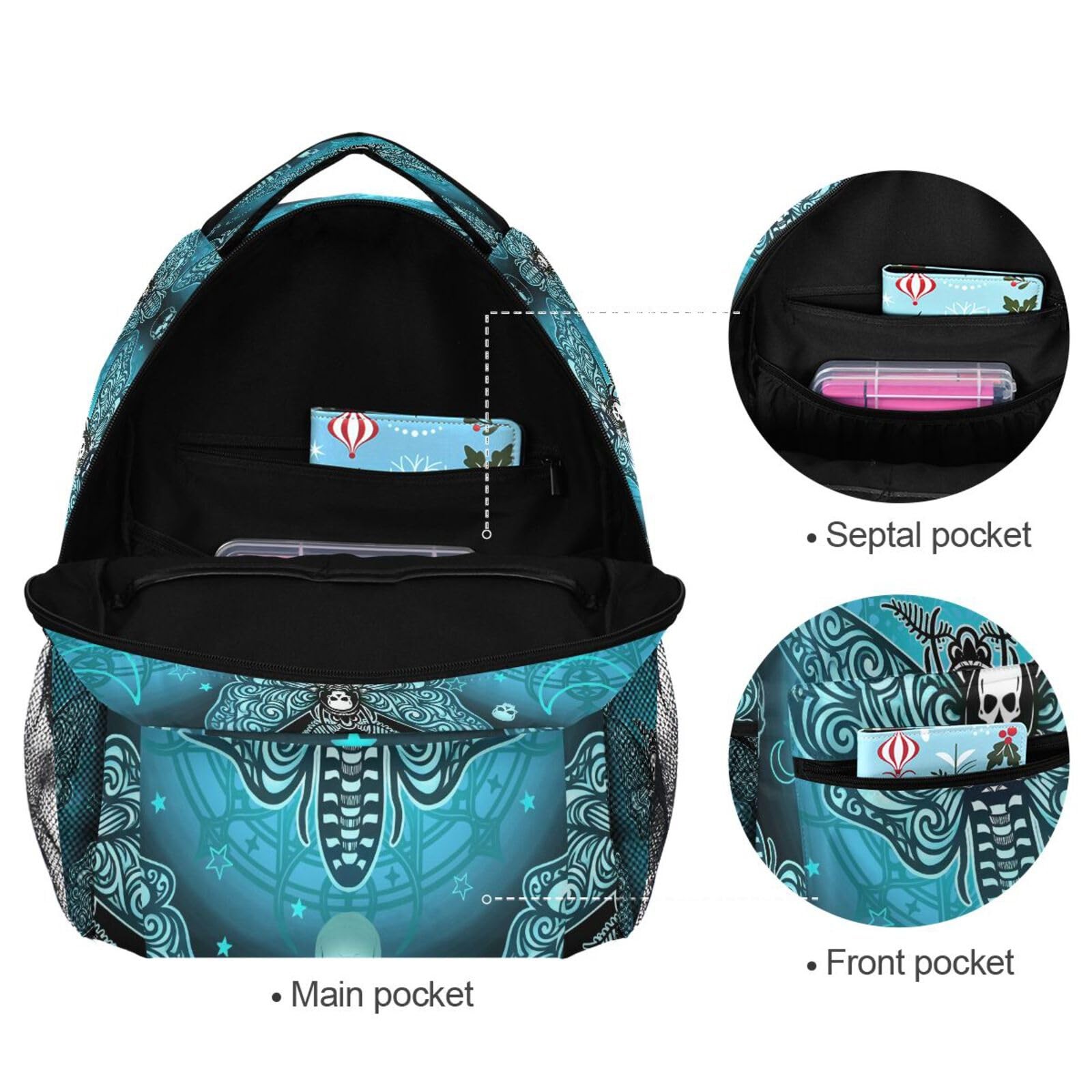 School Backpack Butterfly Skull Blue College Knapsack Laptop Rucksack Busines…