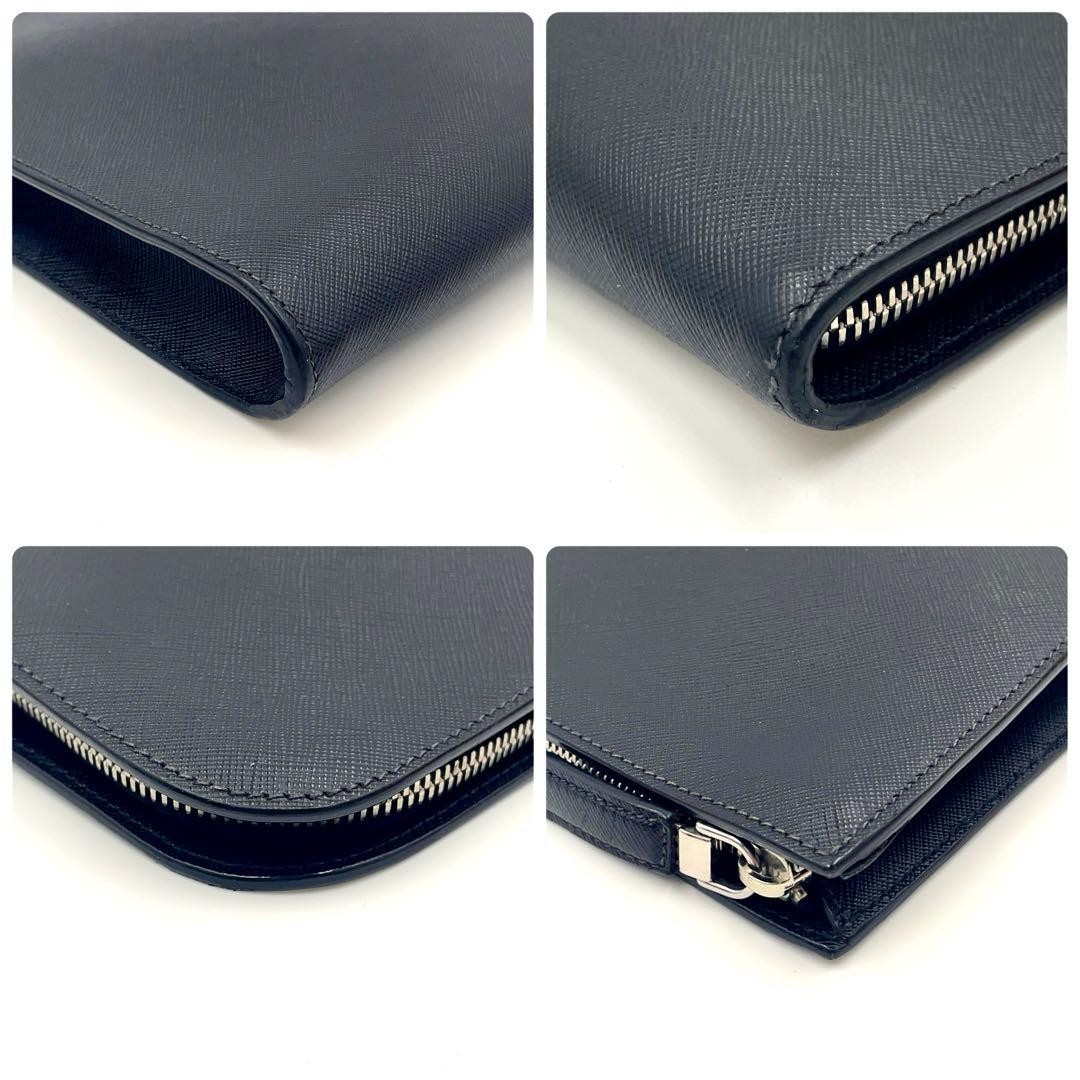 PRADA 2VN003 Saffiano Triangle Leather Clutch Bag Black A4 Business Case