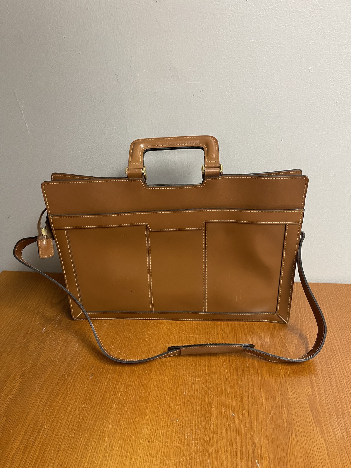 Vintage HIT Leather Briefcase Mens Shoulder Strap Portfolio Bag 90s Taiwan