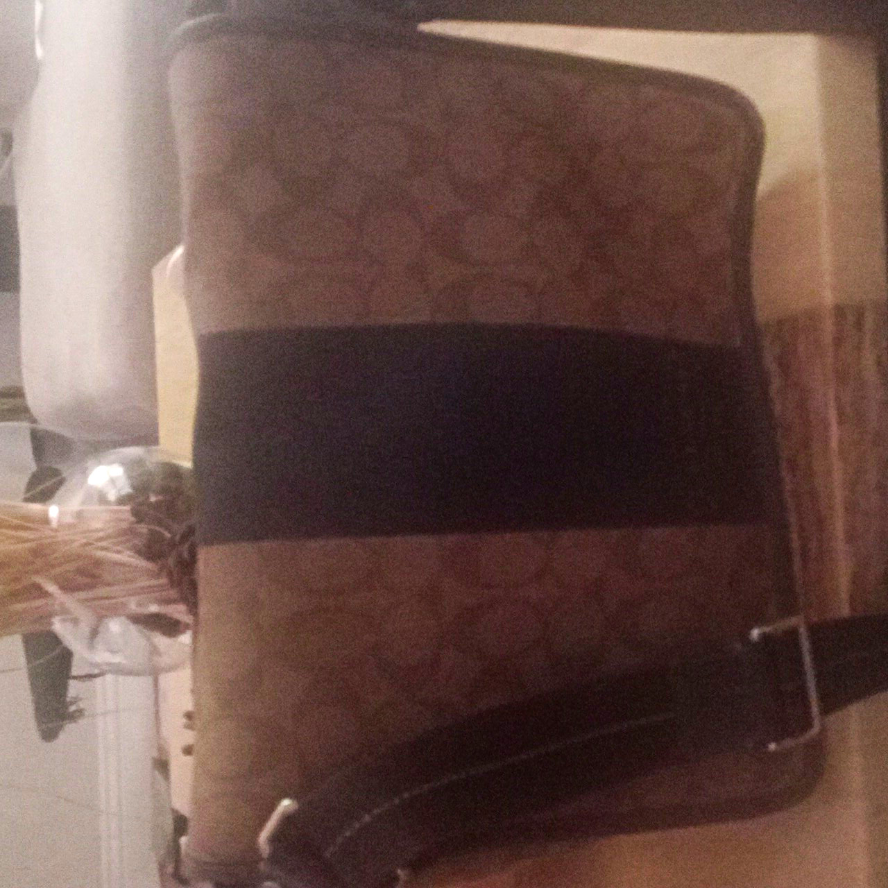 Coach Logo Pattern Messenger Crossbody Bag Brown/Black Adjustable Strap Pockets