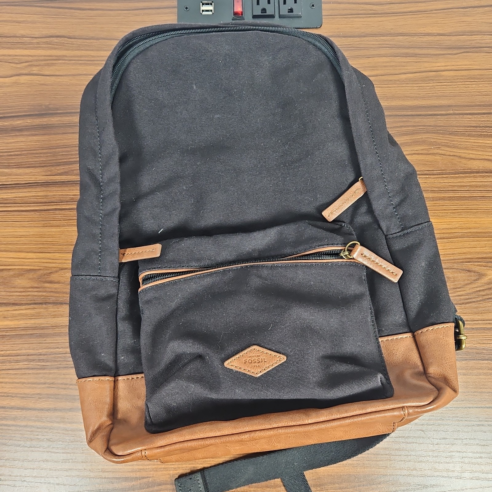 Fossil Estate Canvas Backpack In Brown with Leather Trim and Adjustable Straps
