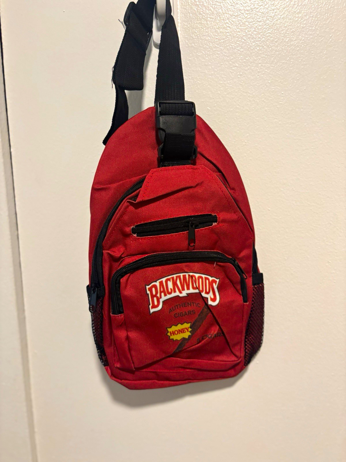 Backwoods Red/Black Crossbody Sling Bag Zip Buckle Adjustable Strap Pockets