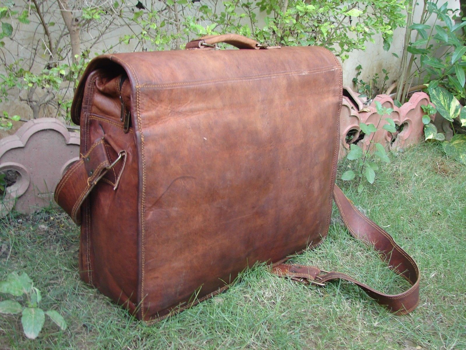 Office,Briefcase Bag 45 Cm Men’s Genuine Brown Leather Messenger Shoulder Laptop