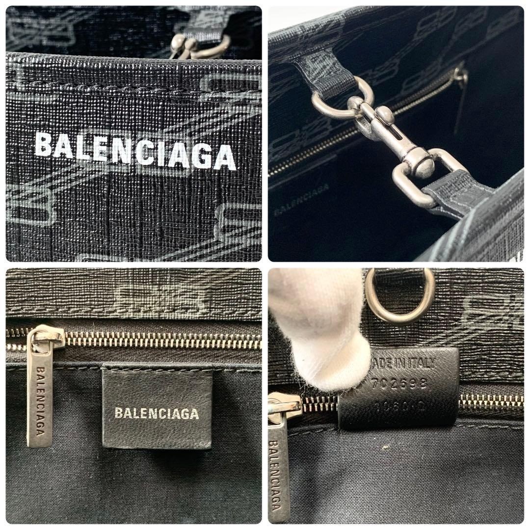 BALENCIAGA Signature BB Monogram Shopper Tote Bag PVC Black 702698 Used
