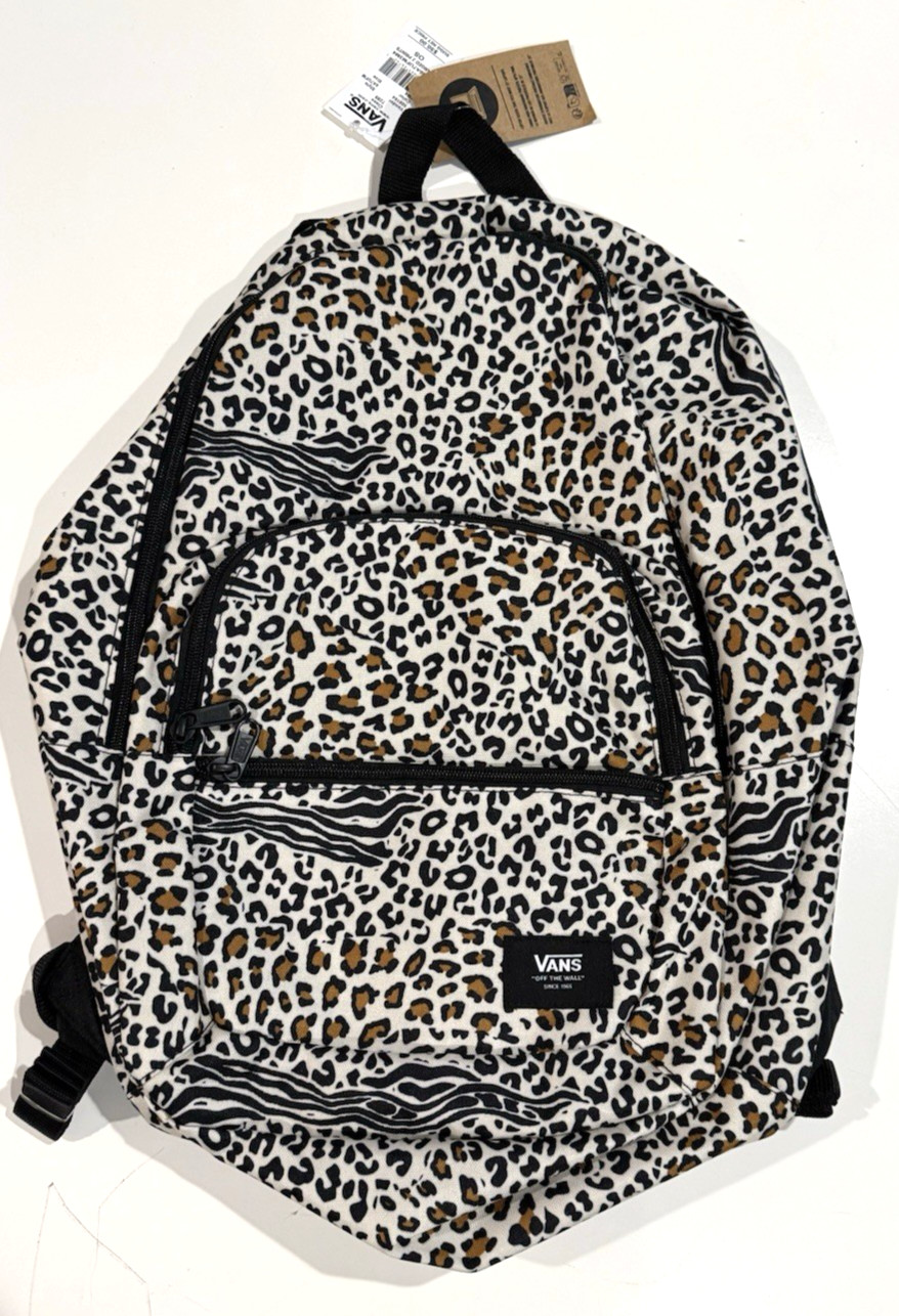 VANS Ranged 2 Prints Backpack Beige Brown Leopard Print School Laptop pocket