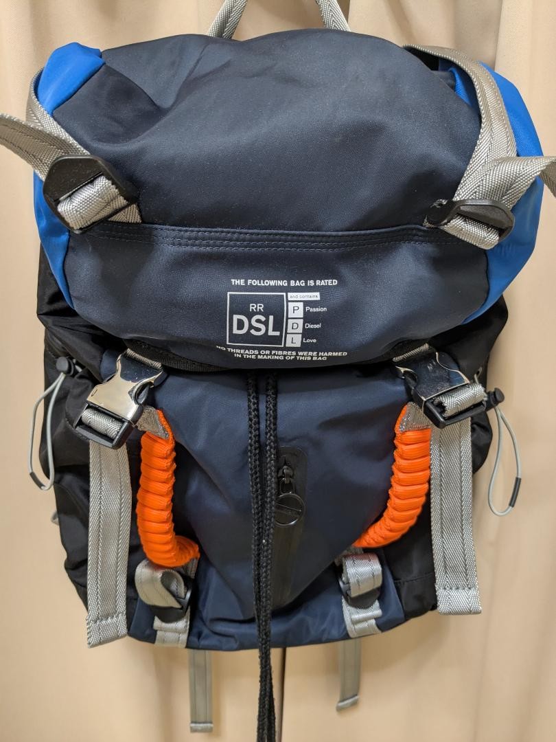 Diesel Men DSL Backpack Blue/Navy Orange Handle Luxury Casual Streetwear Italian
