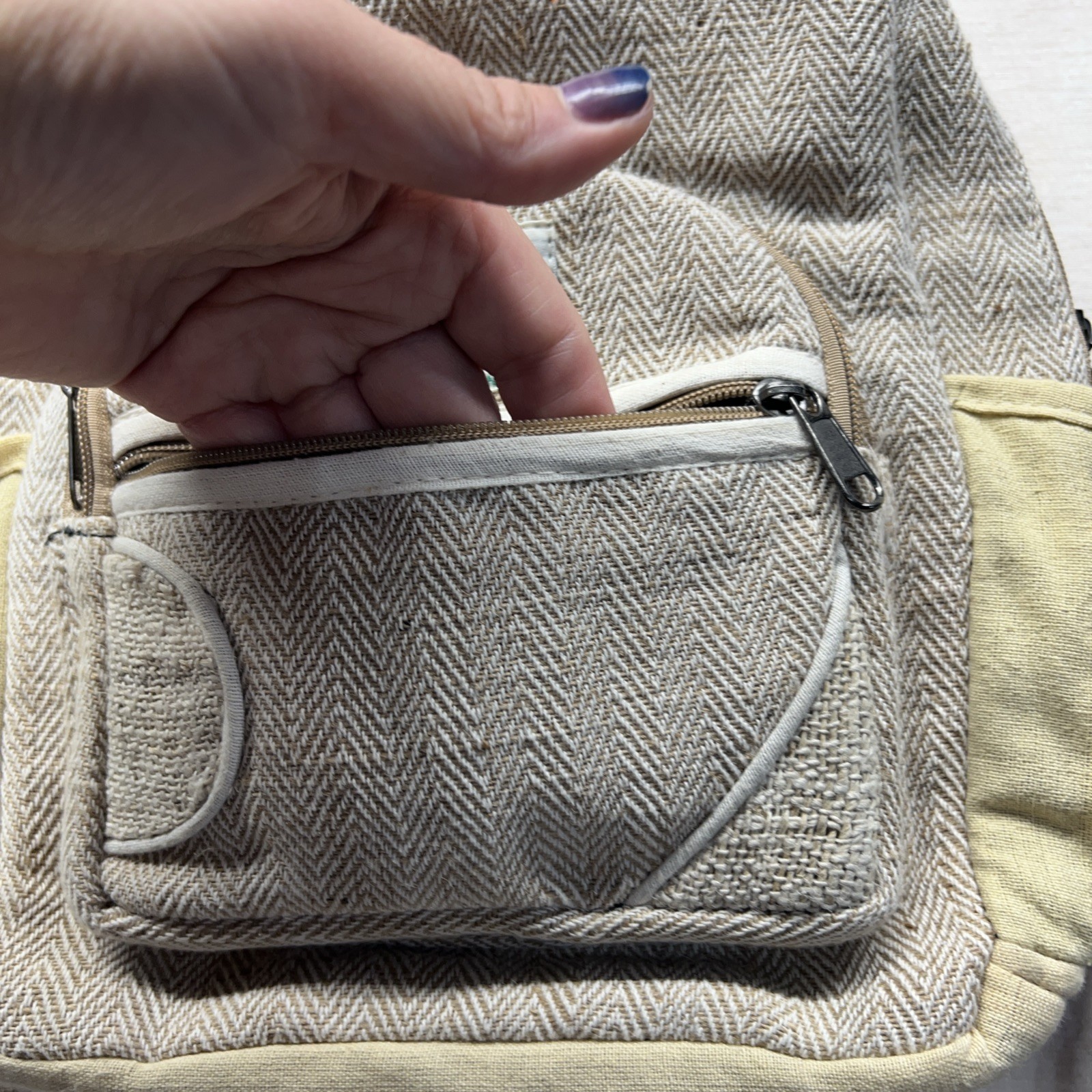 Himalayan Hemp THC Free Plain & Simple Beige Mini Handmade Backpack