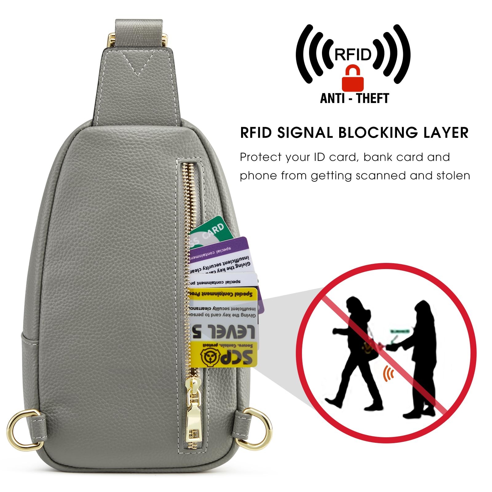 Kattee Crossbody Bag for Women, Womens Leather 14 cm x 7.5 x 30 cm, Grey