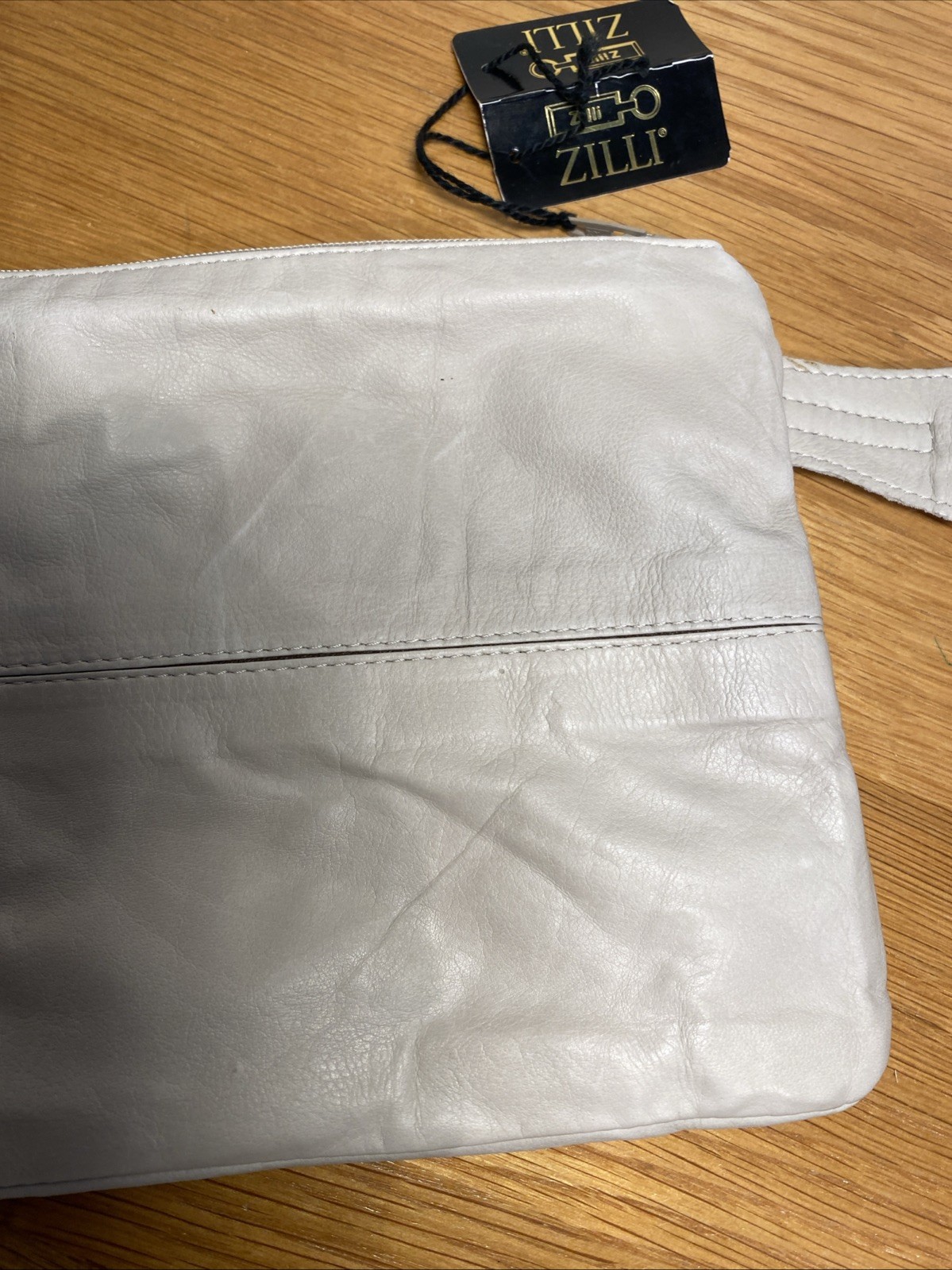 ZILLI LEATHER Zippered POUCH / BAG with gold Zilli logo, 12.5 inches long