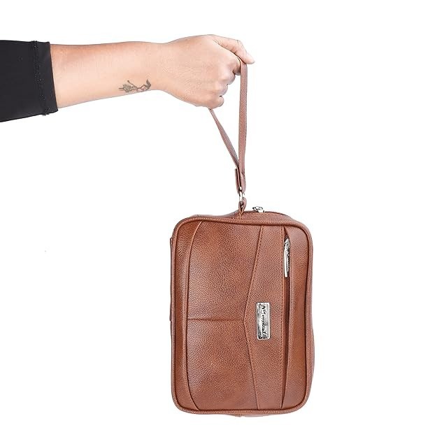 NFI essentials Mens Pouch Multipurpose Leather Toiletry Bag Money Carrying 2pcs