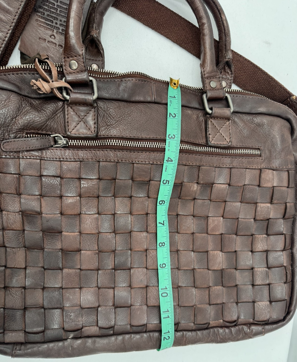 Valenca Holland Cognac Brown Woven Leather Document Laptop Bag Shoulder Carryall