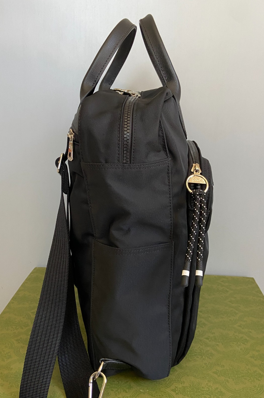 LONGCHARM Le Pliage Energy Nylon Trim Leather Men’s Backpack – Black, RARE