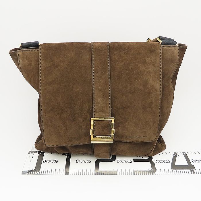 Salvatore Ferragamo Messenger Bag Shoulder Suede Belt Brown Vintage 38x30x13cm