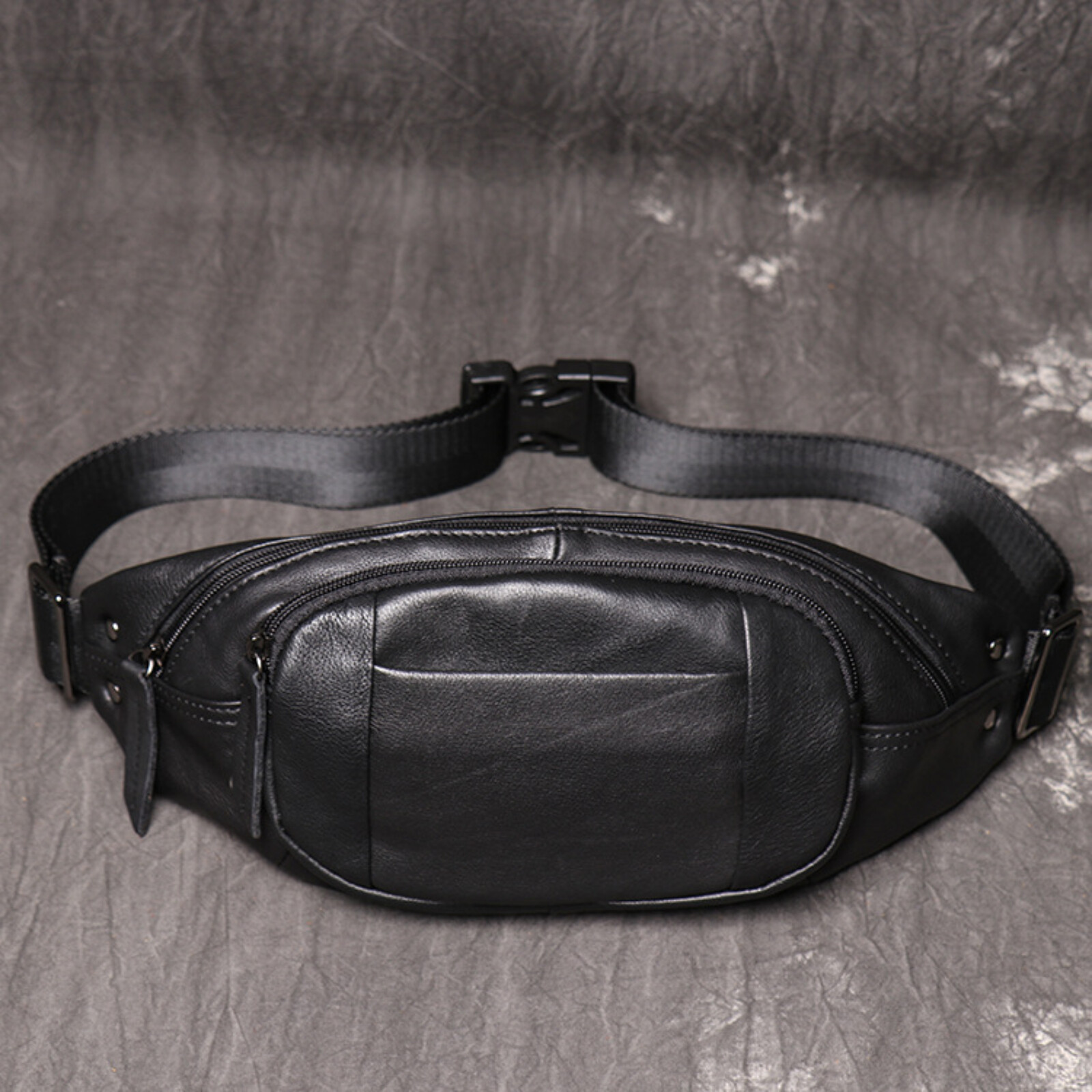 Mens Leather Fanny Pack Crossbody Waist Bag Travel Pack with Adjustable Strap