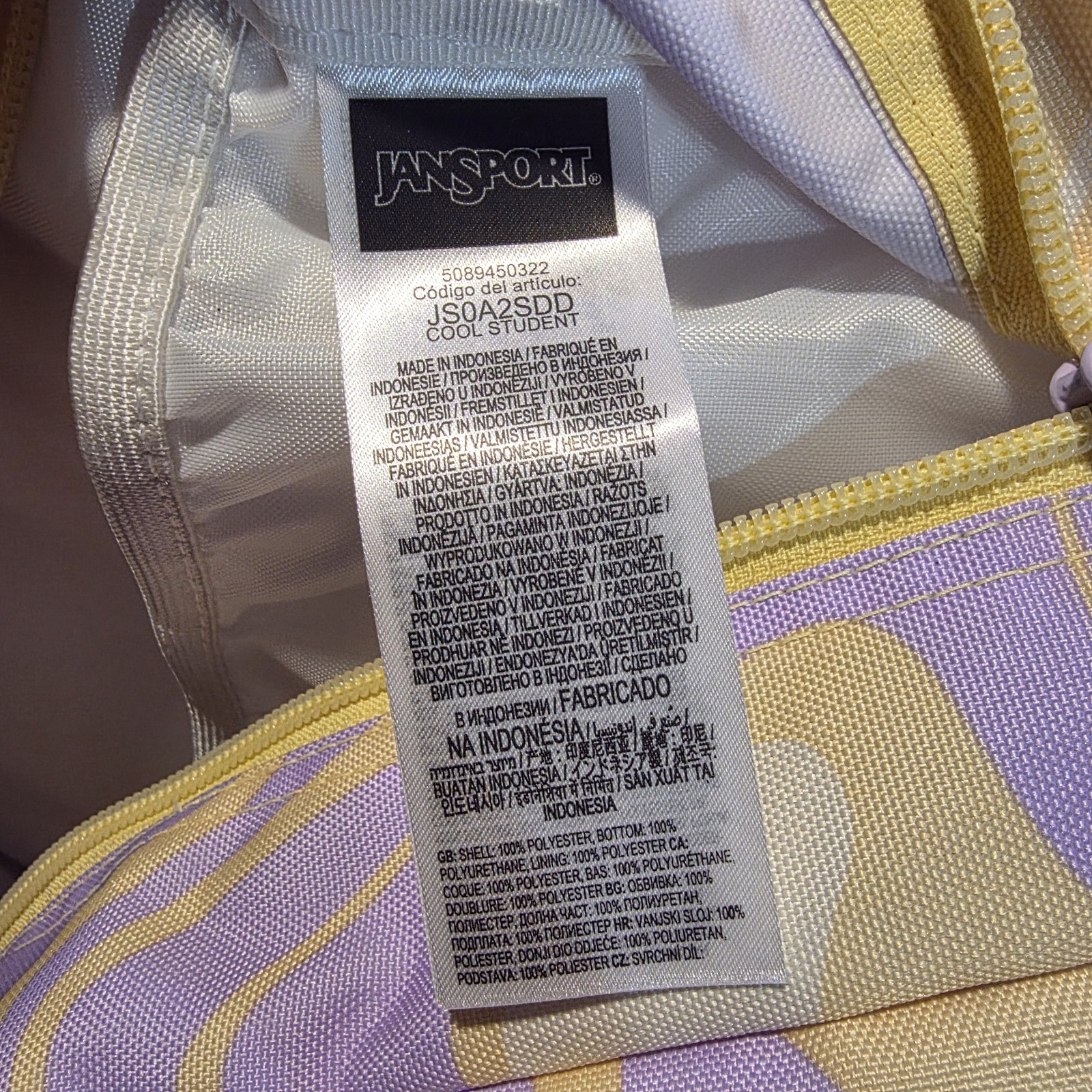 JanSport Cool Backpack with 15-inch Laptop Sleeve Pastel Artist Purple Yellow