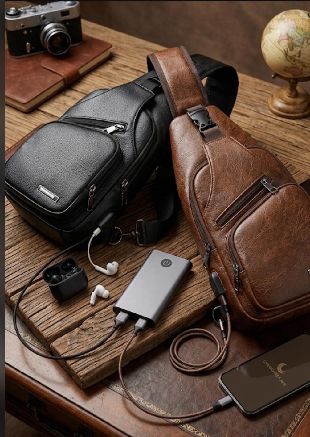 2 Pack Men Sling Bag Crossbody Backpack USB Charging Port Chest Travel Sport Day