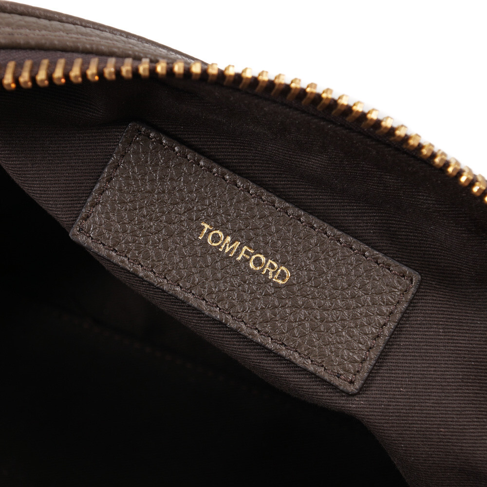 Tom Ford Olive Brown Pebble Grained Leather Single Zip Toiletry Bag New