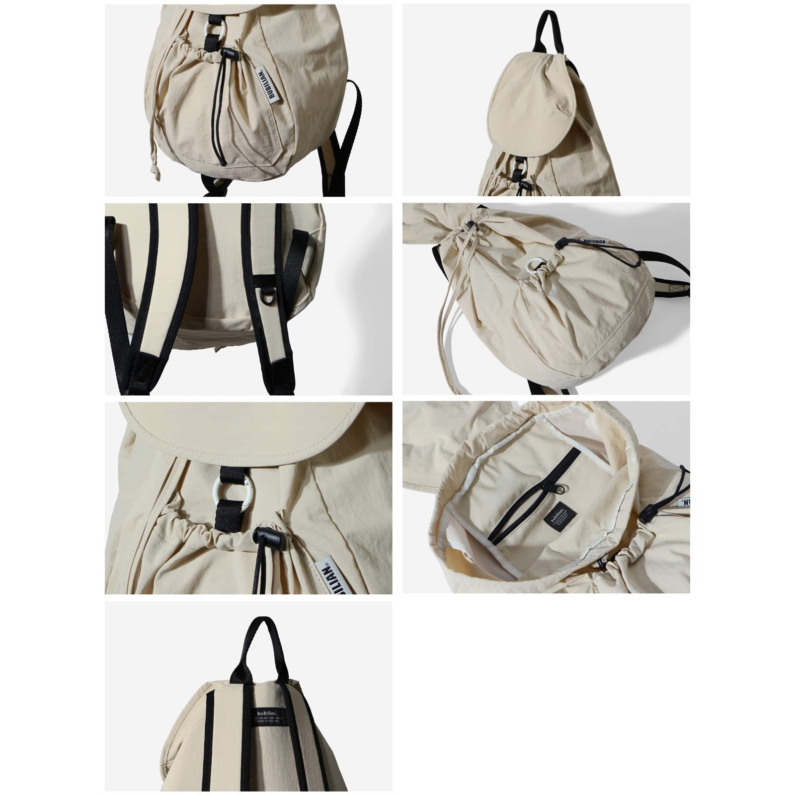 BUBILIAN Dewdrop Backpack | Beige & White | Unisex School | Travel Bag | Korea