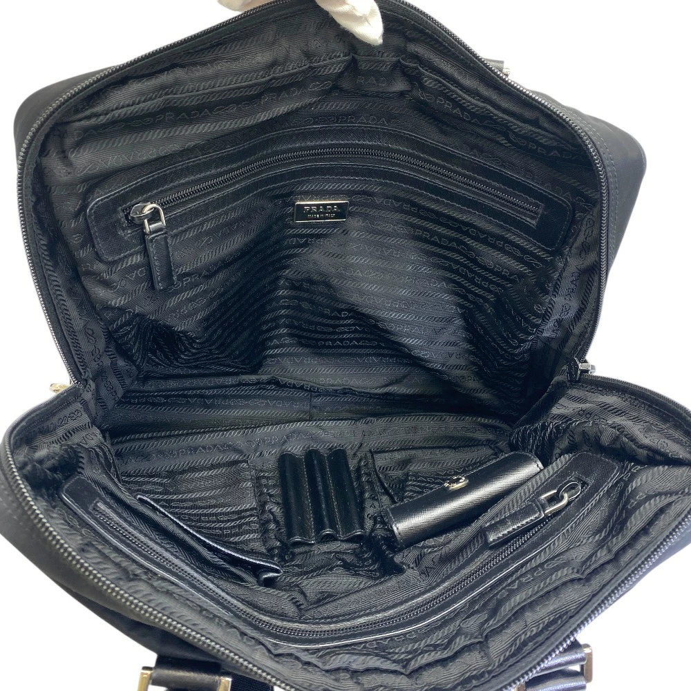 PRADA Briefcase Business Bag Nylon Saffiano Leather Triangle Logo Nero Black