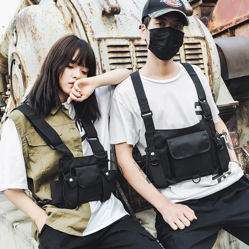 Waist Pack Nylon Adjustable Vest Hip Hop Streetwear Functional Tactical Chest Ri