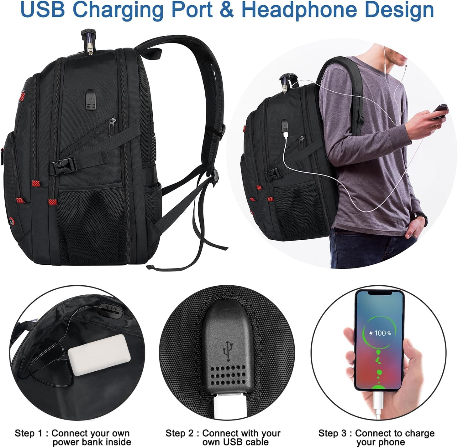 Extra Large Travel Backpack, 52L TSA Backpack 17.3 Inch, Anti-Theft 17 Inch Big