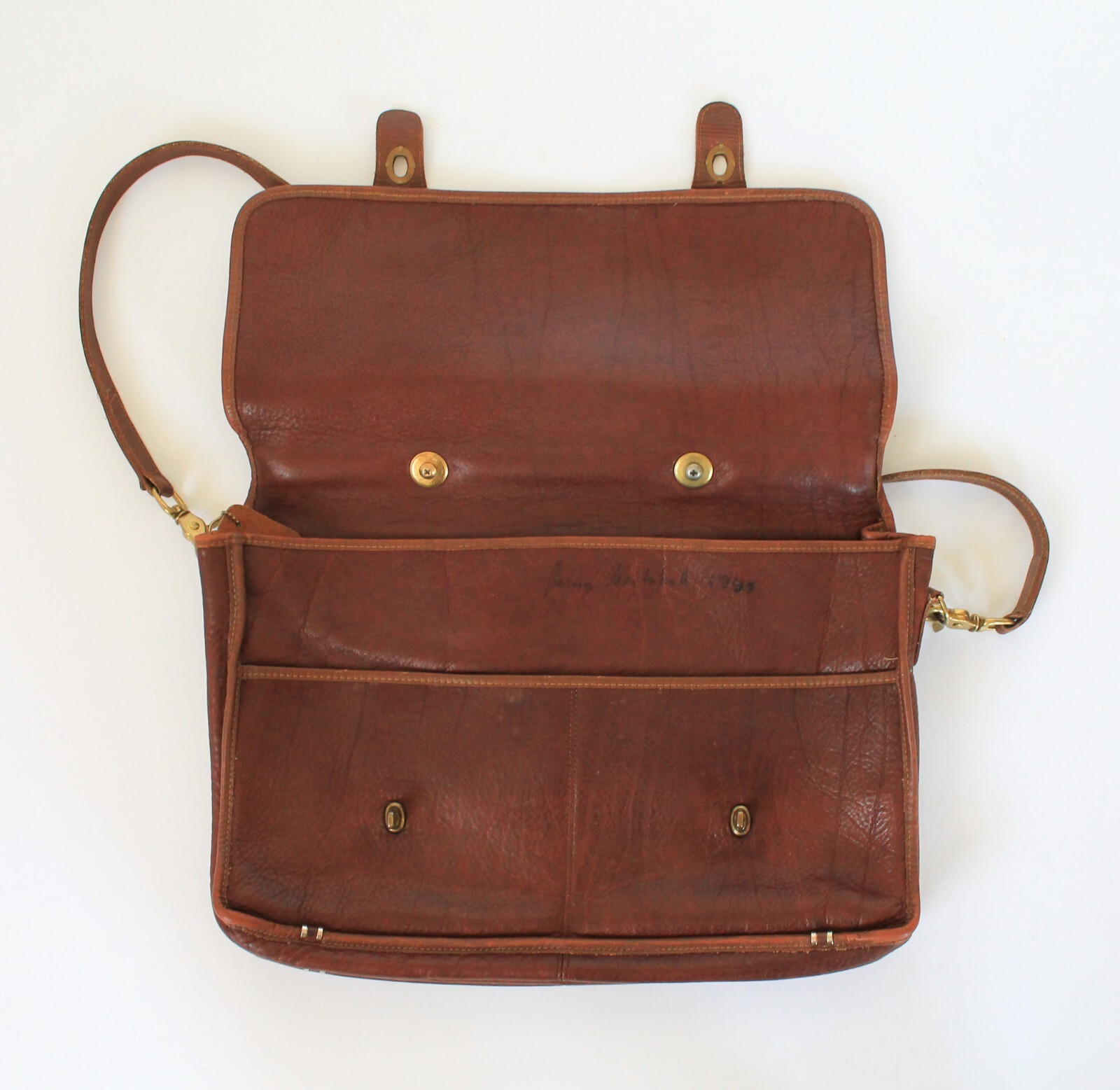 Vintage Brown Mitchell Luxury Leather Messenger Shoulder Bag Signed 1995